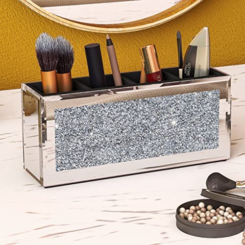 SHYFOY Silver and Black 4-Slot Makeup Brush Holder Set