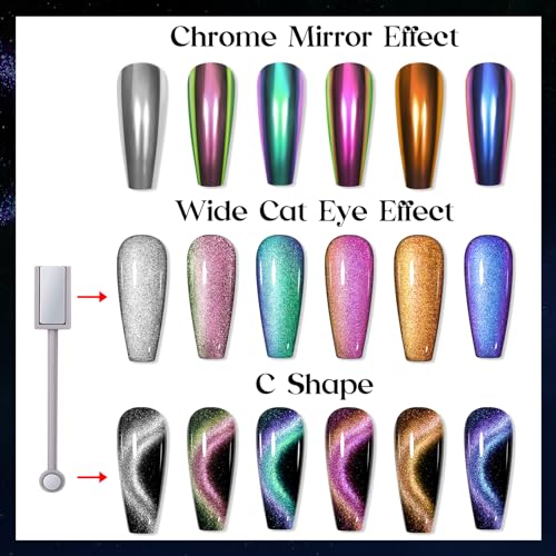 MIZHSE 9D Cat Eye Chrome Nail Powder Mirror Effect Blue Magnetic Glitter Pigment Powder for Gel Nails Chameleon Cateye Magic Galaxy Nail Art Powder with Magnet