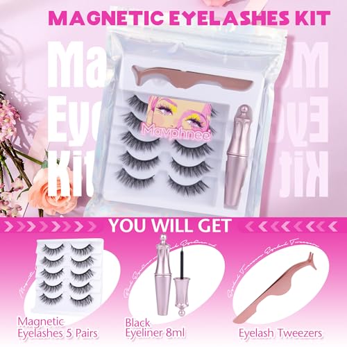 Magnetic Eyelashes with Eyeliner Kit - 5 Pairs Natural Lashes