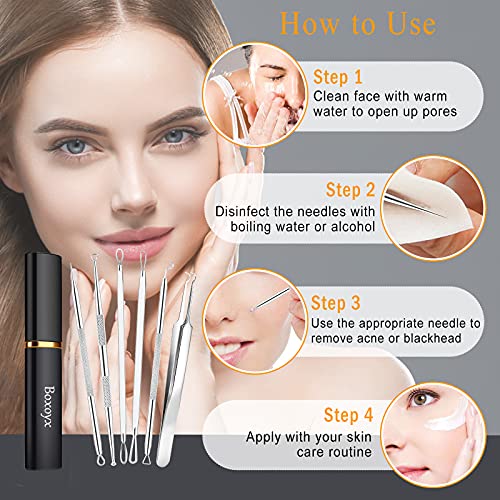 Blackhead Remover Tool Kit - 6 Pcs Pimple Popper with Stainless Steel Case