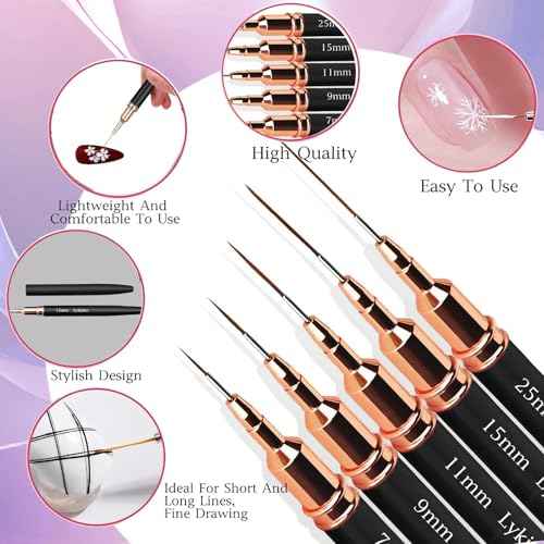 5pcs Nail Art Liner Brushes, Liner Brush For Nails Gel, Painting Art Design Brush Set Nail Dotting Drawing Tool For Long Lines, Thin Details, Fine Drawing Sizes 7/9/11/15/25mm£¨Black£©