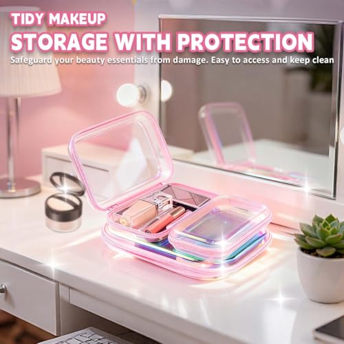 Clear Hard Shell Zipper Case - Water Resistant Toiletry Bag, Cosmetic Organizer for Bathroom, Travel Essentials Organizer Bins for Building Blocks, Makeup, Cables, Art Supplies