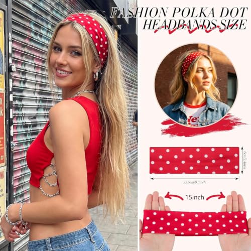 obeoby 8 Pcs Polka Dot Headbands for Y2K Outfits, Non-Slip Cloth Hair Accessories