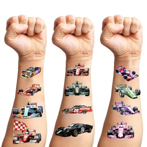 108 PCS Racing Car Pre-Cut Temporary Tattoos | Super Cute Racing Car Themed Birthday Party Favors, Supplies, Decorations, Fake Tattoo Stickers, School Rewards Prizes & Gifts for Boys & Girls