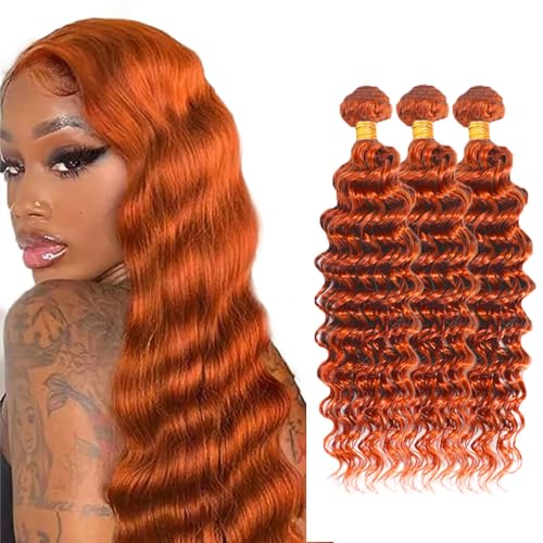 Ginger Deep Wave Human Hair Bundles - 350 #350 Color, 18-22 inch