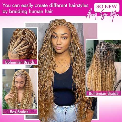 Gopukso Honey Blonde Deep Wave Human Braiding Hair 18 Inch for Boho Braids - 2 Bundles