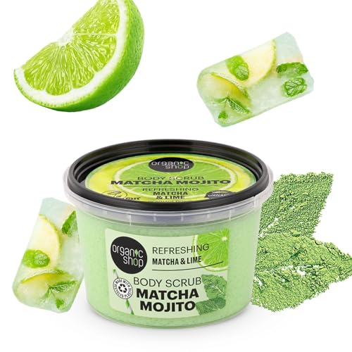 Organic Shop Matcha & Lime, Refreshing & Exfoliating Body Scrub, 100% Vegan & Organic, Daily Exfoliant, Detox & Moisturizer, Body, Face, Hand & Foot, Intensive Care & Skin Toning. 250ml.