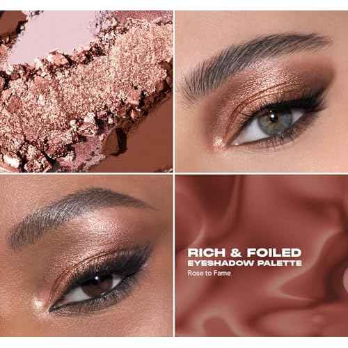 Morphe Rich & Foiled Artistry Palette - 9-Pan Metallic Eye Makeup Palette with Luxe Mattes, Shimmers, and Foil-Finishes - Mauve & Pink Colors with Luminous Shine - Rose to Fame (0.35 oz)