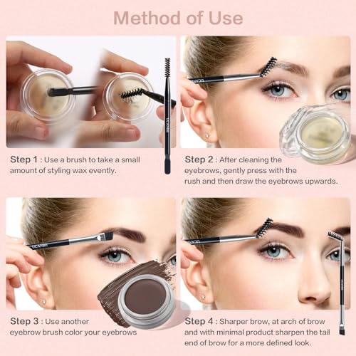 UCANBE Waterproof Eyebrow Gel & Pomade Kit with 2 Dual-Ended Brushes