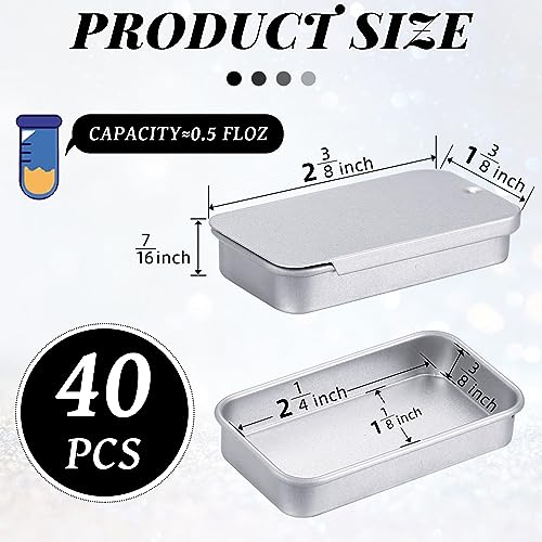 Norme 40 Pcs Small Slide Top Tin Lip Balm with Lids Rectangular Metal Containers for Lip Balm Candies Jewelry Crafts Pills Storage Kit(2.36 x 1.38 x 0.39 Inch,Silver)