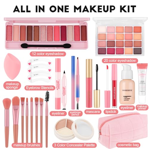 All In One Makeup Kit for Beginners with Foundation, Eyeshadow & Brushes