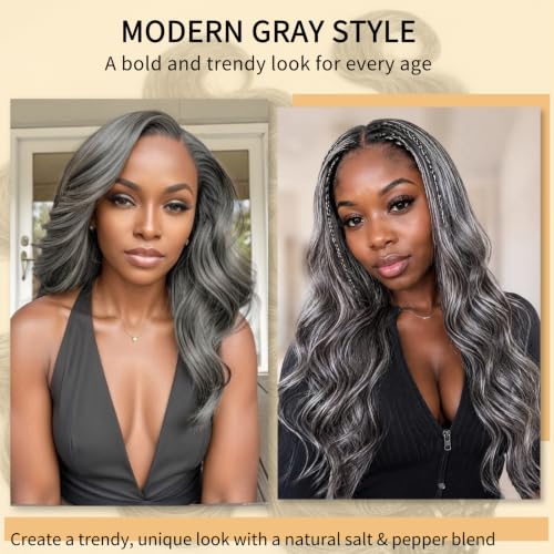 SIYUSI Gray Human Hair Extensions 12 Inch Wavy Curly Salt & Pepper Bundles