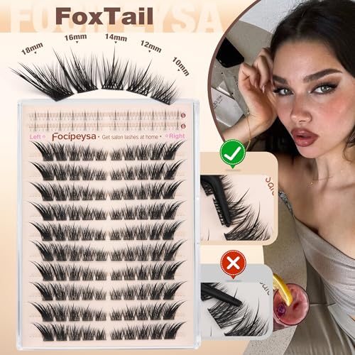 Focipeysa Fox Eye Lash Clusters Kit with Bond, Seal, Remover & Tweezers - C-Fox Version