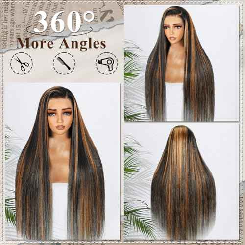 Wear and Go Glueless Wig Human Hair Pre Cut 24 Inch Balayage Highlight 7x5 HD Lace Front Wig Pre Plucked Bleached Knots 1b30 Black and Blonde Ombre Lace Closure Wig 180 Density for Women