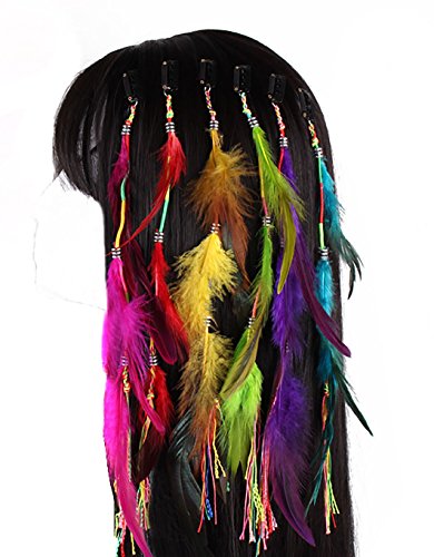 Boho Feather Hair Extensions Clip 6-Pack