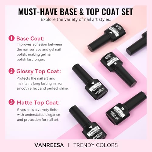 VANREESA 24 Pcs Gel Nail Polish Set - 21 Colors with Base & Top Coats
