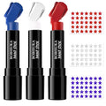 Patriotic Red White Blue Face Paint Stick Set with Glitter Stickers
