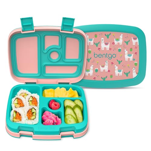 Bentgo Kids Prints Leak-Proof, 5-Compartment Bento-Style Kids Lunch Box - Ideal Portion Sizes for Ages 3-7, Durable, Drop-Proof, Dishwasher Safe, & Made with BPA-Free Materials (Llamas)