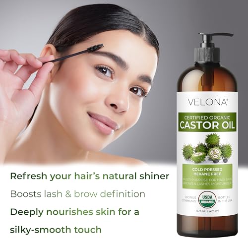 velona USDA Certified Organic Castor Oil - 1 Gallon / 128 Fl Oz | For Hair, Boost Eyelashes, Eyebrows | Cold pressed, Natural Oil, USP Grade | Hexane Free