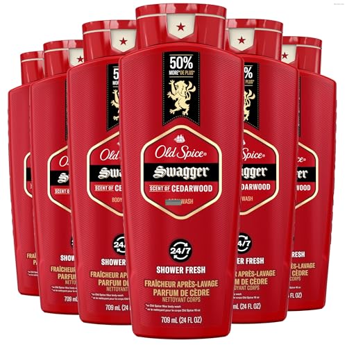 Old Spice Refreshing Body Wash for Men, 3X Defense, 24/7 Shower Fresh with Long Lasting Scent, Red Collection, Swagger with Cedarwood Scent, 24 oz (Pack of 6)