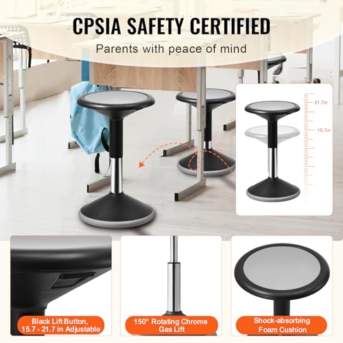 VEVOR Adjustable Wobble Chair for Kids, Height 15.7-21.7 in, Black, Flexible Seating Stool for School & Office, Age 12-18