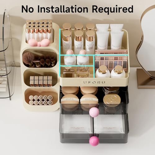 UFORU Makeup Organizer with 2 Drawers & Brush Holder