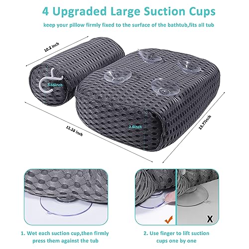 Bath Pillow for Tub with Neck & Back Support - Gray