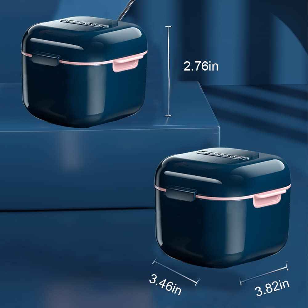 whoobell Denture Cup，Retainer Case,Cute Night Mouth Guard Box Holder, Storage Soak Container with Strainer basket for Travel Cleaning (Blue)