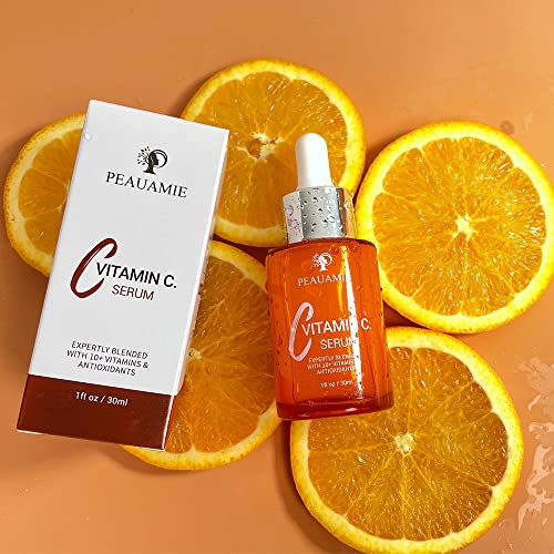 Peauamie Vitamin C Serum for Face Anti Aging Serum with 2% Hyaluronic Acid and 1% Retinol Ferulic Acid,Moisturizer Serum for Fine Lines and Wrinkles 1 fl oz