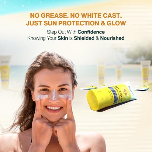 NOURISH MANTRA Ray Rescue Sunscreen/Sunscreen SPF 50/ With Hyaluronic Acid, Aquaxyl, Aloe Vera Extracts & Ashwagandha Extracts/No White Cast, (60 ml (Pack of 1))