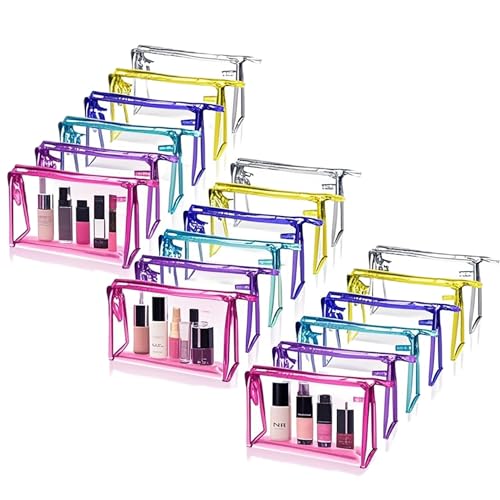 18 Pcs Portable Clear Makeup Bags with Handle, Transparent Waterproof Toiletry Bag, Travel PVC Cosmetic Bags Pouch, Pencil Cases, Stationary Organizer