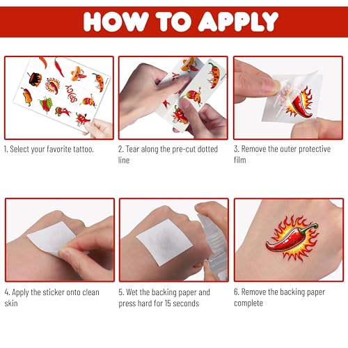 96 PCS Chili Peppers Pre-Cut Temporary Tattoos Birthday Party Decorations Favors Supplies Hot Spicy Mexican Cinco De Mayo Fiesta Chili Cook Off Blow Up Food Decor Stickers Gift School Prizes Rewards