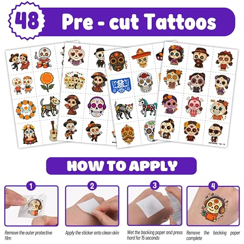 Day of the Dead Party Favor Set - 72PCS Tattoos & Slap Bracelets