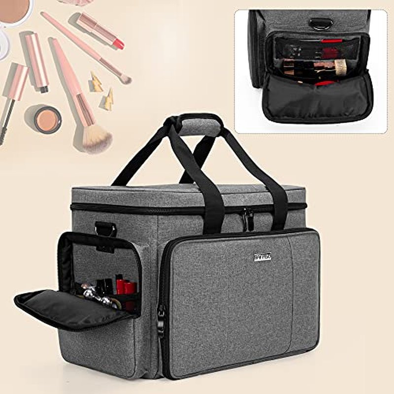 BAFASO Large Travel Makeup Bag with Adjustable Dividers - Gray