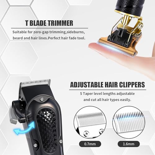 Professional Hair Clipper and Shaver Set, Hair Clippers for Men, T-Shaped Sideburn Trimmers, Cordless Hair Clippers and Shaving Kit.