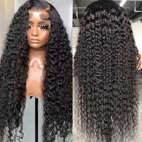 Nsvnsv 30 Inch Deep Wave Lace Front Wig Human Hair HD Full Lace Frontal Pre-Plucked Bleached Knots Natural Color