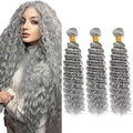 Gray Deep Wave Human Hair Extensions 18-22 Inch Brazilian Virgin Bundles