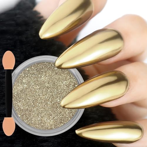 Allstarry Champagne Gold Chrome Nail Powder - Metallic Mirror Pigment for Nails