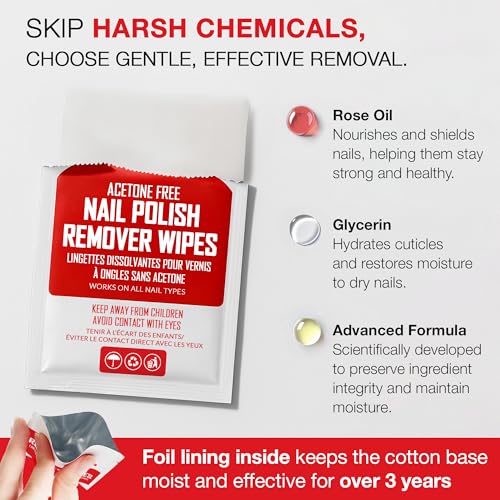 Non-Acetone Nail Polish Remover Wipes - 50 Individually Wrapped Travel Pads
