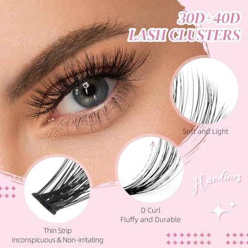 PITHER DIY Lash Extension Kit, Eyelash Extension Kit 280PCS 30D 40D Mix 9-16mm Individual Lash Clusters Kit with Applicator Bond and Seal Lash Glue Lash Extension Remover Tweezer