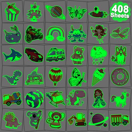 CHARLENT 408 Glow in Dark Temporary Tattoos for Kids