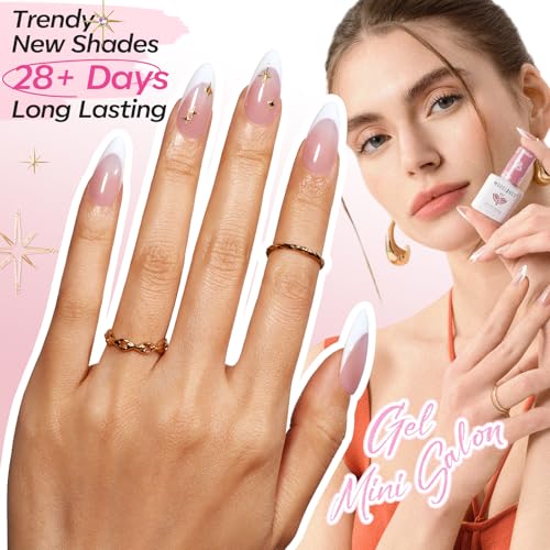 modelones A1-Pink French Tip Gel Nail Polish Set with 4 Colors & Nail Art Tools