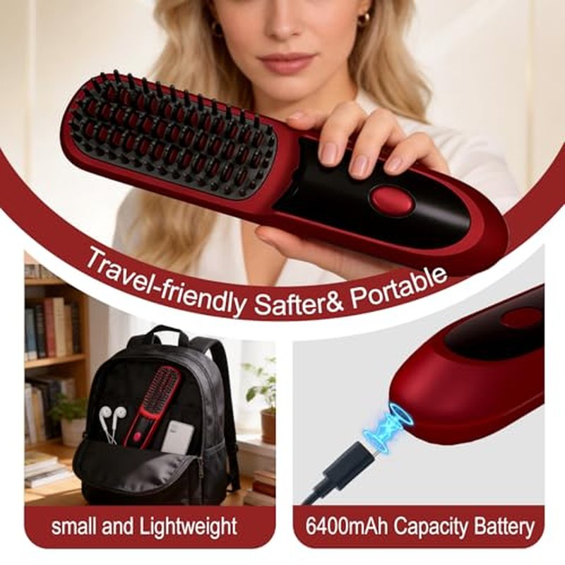 KNISUZ Go Brush Pro Mini Straightener Brush for Short Hair, Travel-Ready with LCD Display