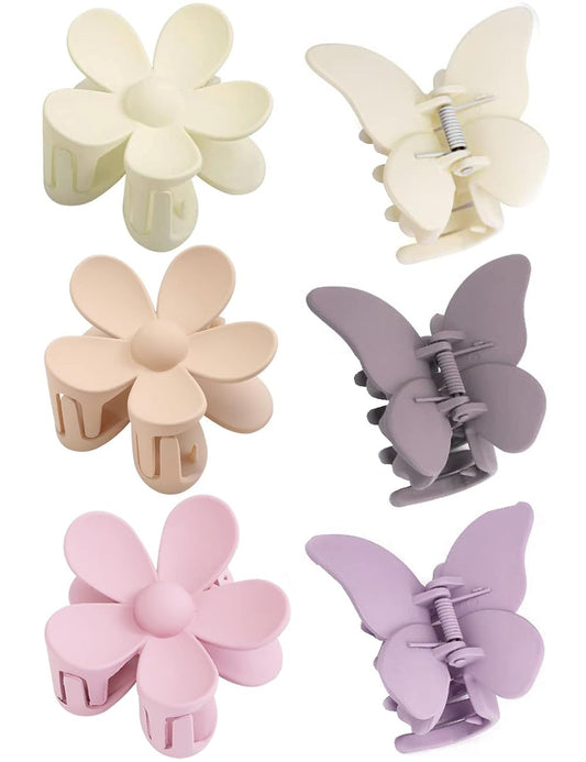 Ricawa Hair Accessories: 6 PCS Matte Butterfly Claw Clips with Strong Hold for Thick and Thin Hair - Large Elegant Clips with Non-Slip Jaw