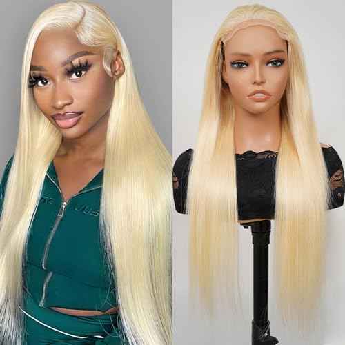 613 4x4 Bob Lace Front Wig Human Hair 200 Density 14 Inch Straight Bob Blonde Wig Human Hair 4x4 200 Density HD Lace Front Closure Wigs Human Hair Blonde Pre Plucked for Women