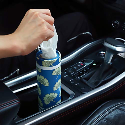 Car Tissues Holder with Facial Tissues - 4 PK - Travel Tissue Tubes for Car Box Container Perfect Fit for Cylinder Car Cup Holder (Blue)