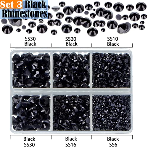 LPBeads 10000pcs Hotfix Rhinestones Flatback Glass Crystal Clear Black and 12 Mixed Color Rhinestone with Tweezers and Picking Pen for Crafts Clothes Nail Art