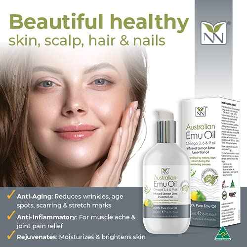 Y Not Natural Emu Oil Pure Skin Moisturizer - Nail, Body, Face, Scalp & Hair Moisturizer with Omega 3, 6, 9, Vitamins, & Minerals - Australian Emu Oil for Skincare 200 mL, Lemon Lime