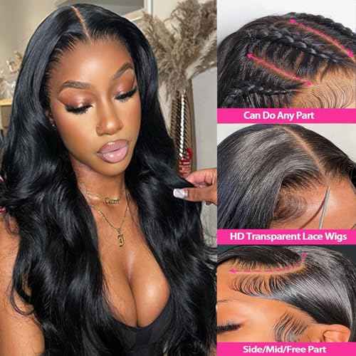 IWISH Body Wave Wig Human Hair 5x5 HD Lace Closure Glueless Wig Pre Plucked Human Hair Lace Front Wigs for Women Natural Black Color 28 Inch