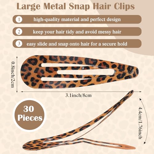 30 Pack Metal Snap Hair Clips 3.1 Inch Large Barrettes
